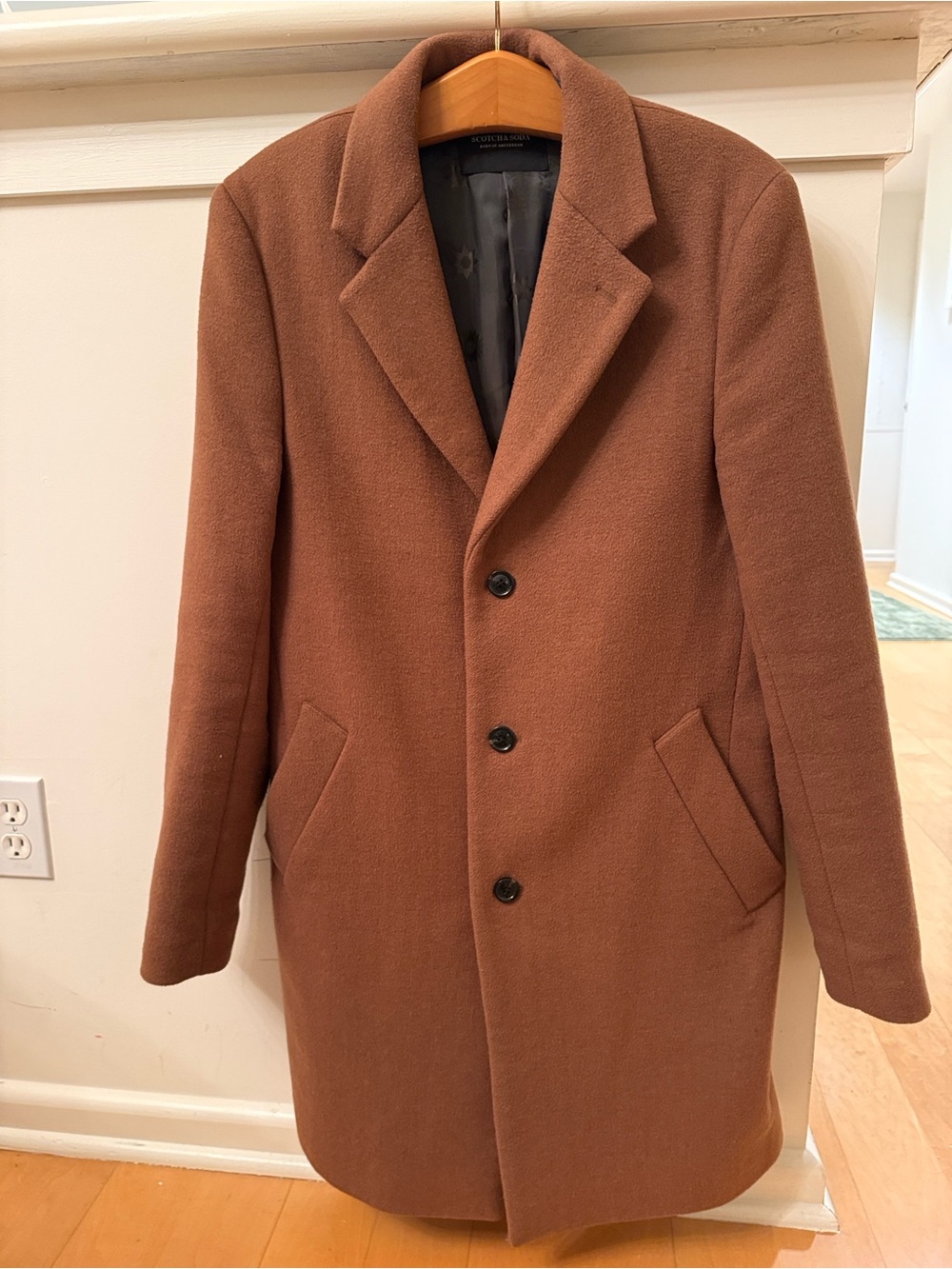 Scotch & Soda Men's Chestnut Brown Wool Overcoat